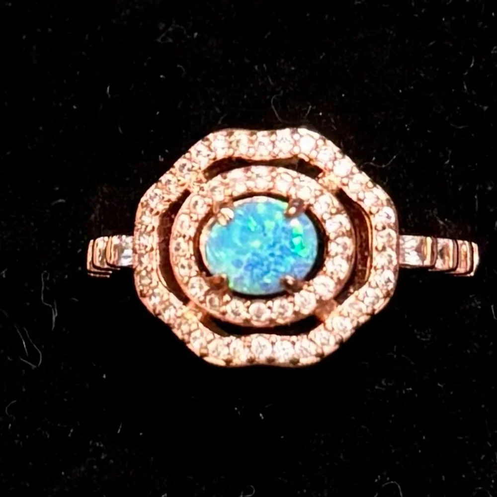 💙 Rose Gold Blue Fire Opal Bomb Party Ring - Picture 7 of 8